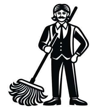 recommend clip art: mop line art design logo icon concept illustration silhouette
