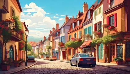 Fototapeta premium digital art and illustration scene of a European urban village