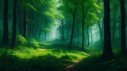 Obraz premium Illustration beautiful natural tropical green forest and the way high quality background.