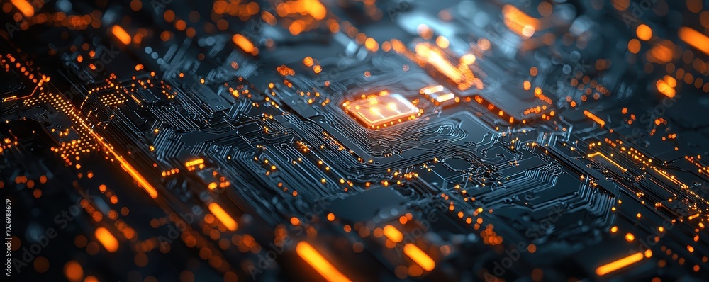 Poster futuristic motherboard with glowing circuits representing advanced technology and innovation in comp