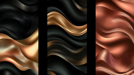 Sleek and modern abstract design in gold, silver, and gray tones with smooth curves and flowing shapes, Futuristic golden wave design with a smooth, glossy appearance