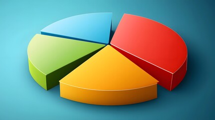 Fototapeta premium A 3D pie chart divided into five sections, with each section represented by a different color.