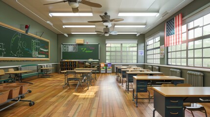 school room with chairs and table