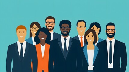 Diverse Group of Smiling Business Professionals in Suits