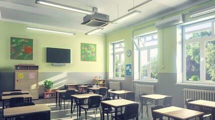 school room with chairs and table