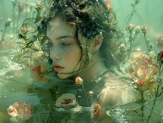 Enchanted Underwater Portrait with Roses