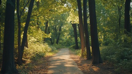 Obraz premium Tranquil Pathway Through Beautiful Green Forest