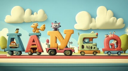 Colorful Train with Playful Animals and Letters