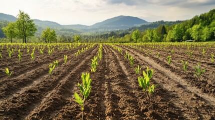 Obraz premium Fresh Green Plants in an Agriculture Field Landscape
