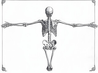Vintage Illustration of Human Skeleton Anatomy with Back View Detail for Educational Use