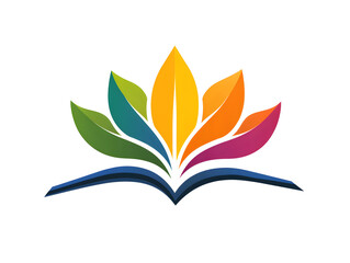 Colorful Open Book Illustration with Leaves and Flowers for Educational Inspiration and Growth in Nature