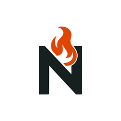 letter N with fire logo vector illustration template design