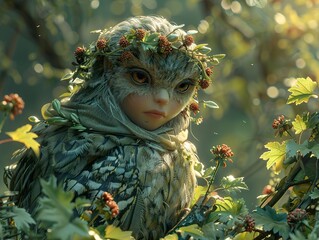 Enchanted Owl Creature in a Forest Setting