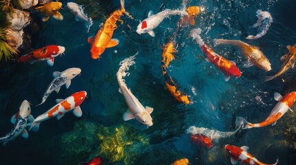 Colorful Koi Fish Swimming in a Tranquil Pond