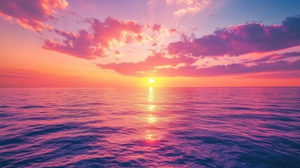 Obraz premium Vibrant Sunset Over Calm Ocean Waves