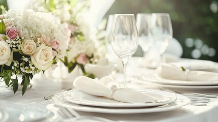 Elegant Wedding Table Setting with Floral Arrangements