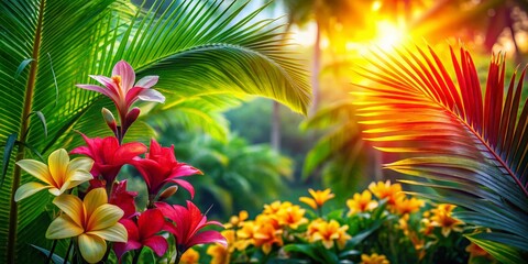 Palm Flowers in a Dreamy Tropical Landscape with Vibrant Colors and Soft Light