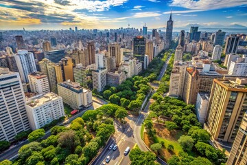 Obraz premium Panoramic Aerial View of São Paulo with Avenida Paulista Highlighted - Stunning Urban Landscape Photography