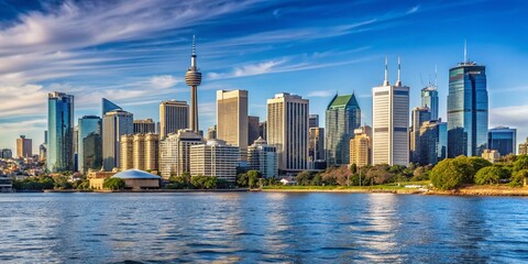 Fototapeta premium Panoramic Minimalist Views of Sydney Harbour CBD with Downtown Office Buildings from Woolwich, NSW Australia