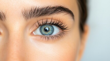 Naklejka premium Close-up of a blue eye with long eyelashes for beauty and cosmetic design