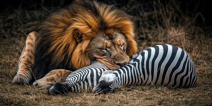lion eating zebra