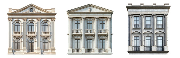Obraz premium Classic Architectural Designs of Historic Buildings Isolated on Transparent Background