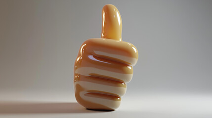 3d yellow thumb up against blurred grey background