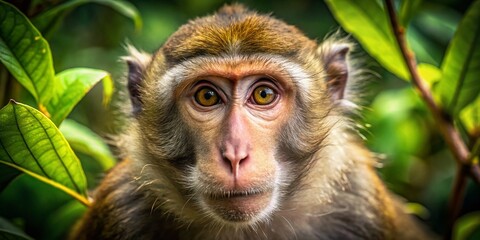 Fototapeta premium Portrait of Male Macaque in Natural Habitat – Wildlife Photography