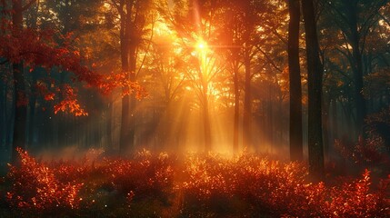 Golden Hour in the Forest: A Mystical Autumn Landscape