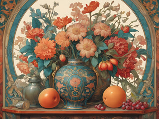 still life with a vase and flowers