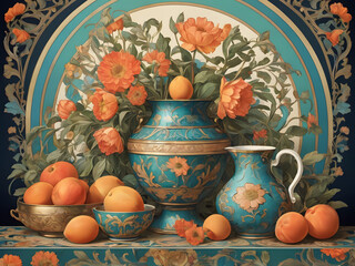 still life with jug and flowers