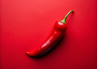 Red Hot Chili Pepper Flat Lay on Red Background - Minimal Mexican Spicy Paprika Photography