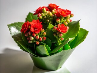 Red Kalanchoe Flower in Green Wrap - Spring Still Life Photography