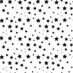 Star seamless pattern. Repeating black stars isolated on white background. repeated simple prints for design. Abstract monocrome lattice. Repeat sample. Geometric random texture. Vector illustration