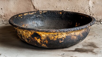 Fototapeta premium Vintage Rusted Cooking Dish on Concrete Surface