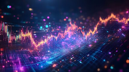 Abstract Digital Data Visualization with Neon Lights and Grid Pattern