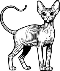 Black Line Art Stand Sphynx Cat Pet Hand Drawn Illustration