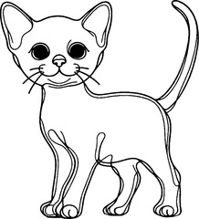 Black Line Art Stand Sphynx Cat Pet Hand Drawn Illustration