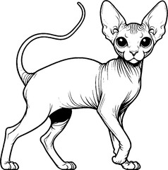 Black Line Art Stand Sphynx Cat Pet Hand Drawn Illustration
