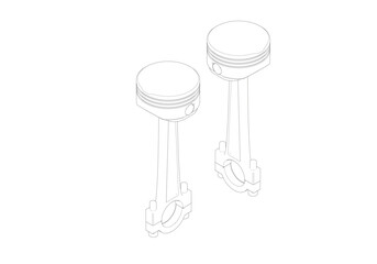 Two pistons on a white background. Mechanical engineering.