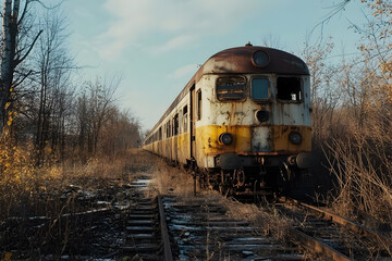 Obraz premium An abandoned train on a railway track