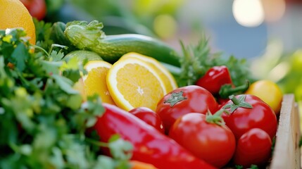 Close-up of vibrant fresh vegetables and fruits on wooden table, healthy blood pressure foods, natural nutrition and wellness concept.