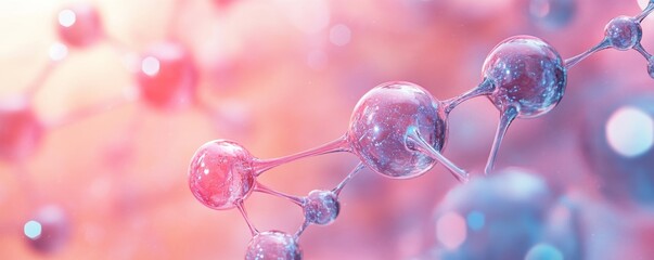 Abstract pink and blue molecule structure with a soft focus background.