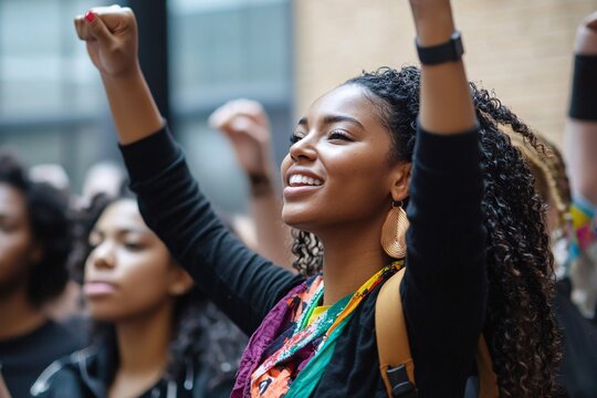Community collaboration and activism are highlighted through a vibrant image of diverse individuals coming together for a shared purpose.