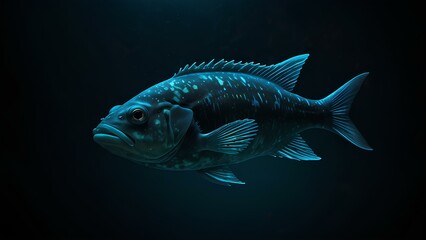 Fototapeta premium Bioluminescent Fish Glowing in a Dark Ocean Trench – Deep-Sea Life Exploration