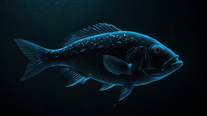 Fototapeta premium Bioluminescent Fish Glowing in a Dark Ocean Trench – Deep-Sea Life Exploration