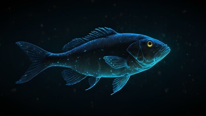 Fototapeta premium Bioluminescent Fish Glowing in a Dark Ocean Trench – Deep-Sea Life Exploration