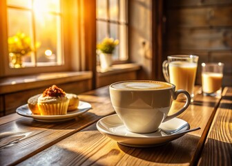 Fototapeta premium Savor a delightful latte macchiato in a cozy café, where the rich aroma and soothing ambiance create the perfect haven for coffee enthusiasts. Enjoy
