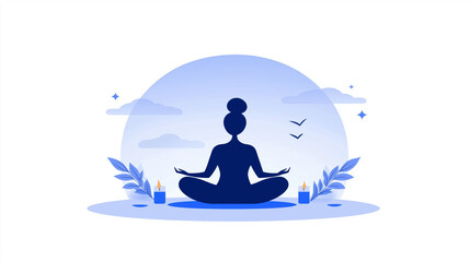 Obraz premium Meditation outdoors with candles and plants in minimalist art