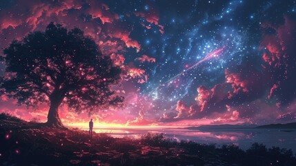 Fototapeta premium Starry Night with a Lone Figure